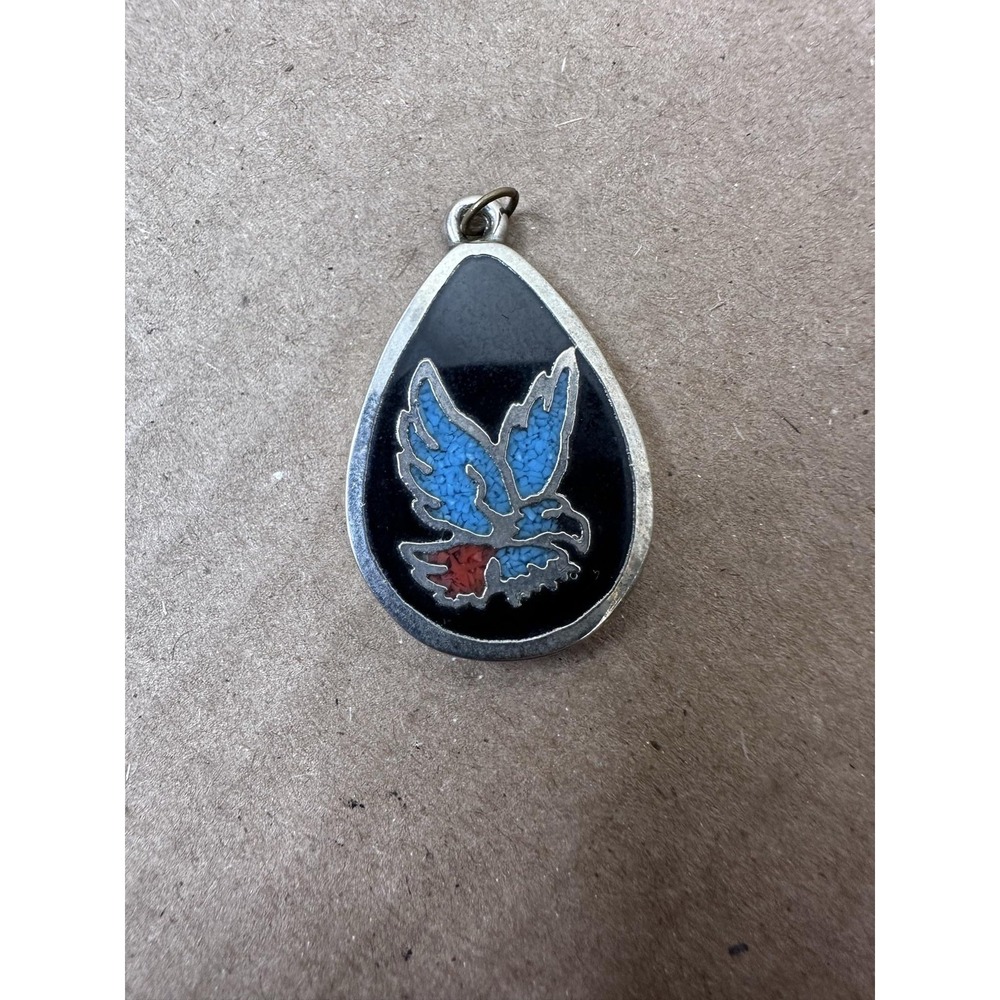 Black Enamel Teardrop Bird Pendant Blue Red Eagle Hawk Animal Charm Jewelry